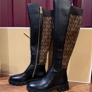 Michael Kors Black and Tan Over the Knee Boots